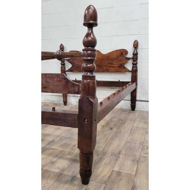 1900 - 1909 Antique Full Size Pre-War Primitive Acorn Rope Peg Rail Bed For Sale - Image 5 of 12
