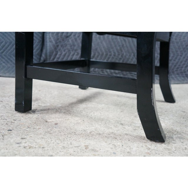Mid Century Diminutive Black Lacquer Tufted & Striped Chinoiserie Arm Chair For Sale - Image 18 of 18