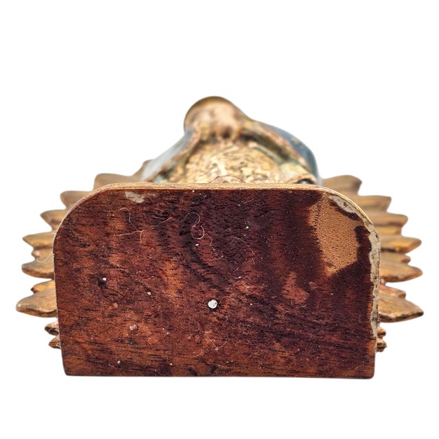 Gold Mid-Century Mexican Our Lady of Guadalupe Carved Wood Devotional With Gilt Sunburst, 9" For Sale - Image 8 of 10