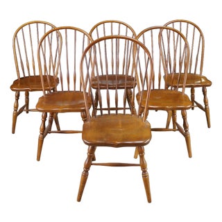 6 Vintage Kli Logatec Slovenia Windsor Style Solid Maple Bow Back Dining Chairs For Sale