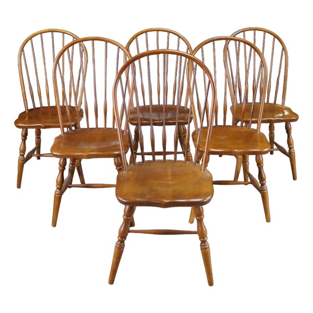 6 Vintage Kli Logatec Slovenia Windsor Style Solid Maple Bow Back Dining Chairs For Sale