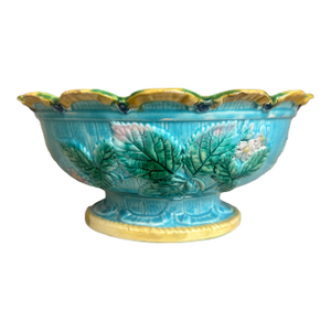 Antique Majolica Footed Bowl W/ Scalloped Rim, C. 1880's
