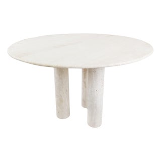 Italian Round Travertine Dining Table, 1970s For Sale