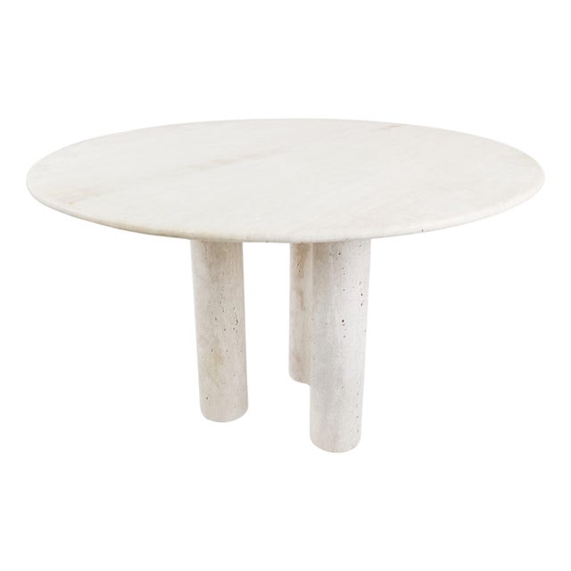 Italian Round Travertine Dining Table, 1970s For Sale