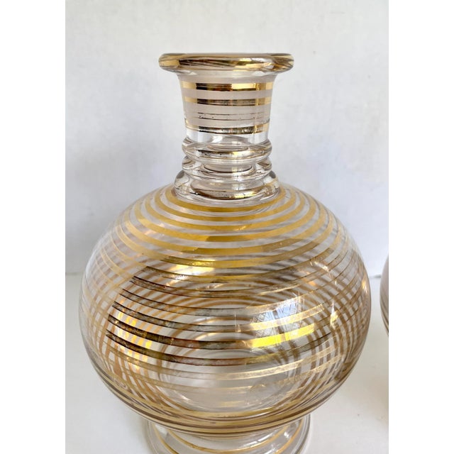 Early 20th Century Pair of Art Deco Gold Striped Glass Decanters For Sale - Image 10 of 12