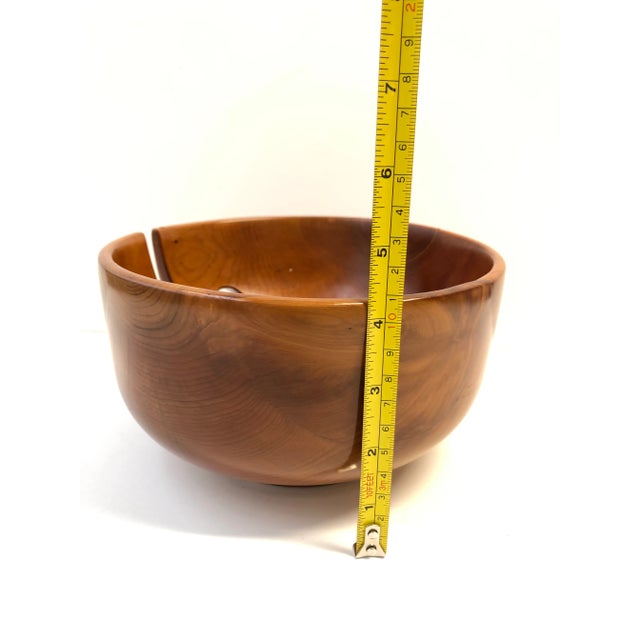 Brown Hand Turned Hardwood Yew Yarn Bowl For Sale - Image 8 of 8