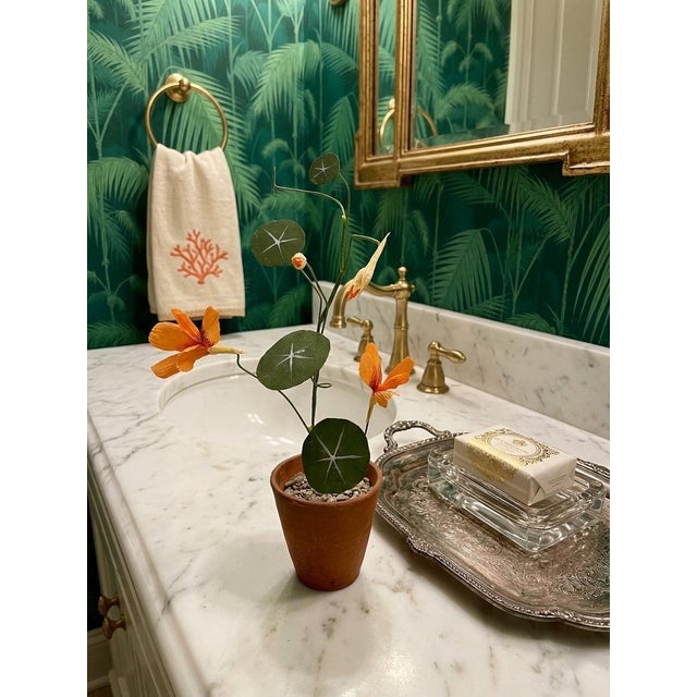 Charming Vintage Italian Hand-Crafted Metal and Crepe Paper Nasturtium Topiary in Terracotta Pot For Sale - Image 9 of 12
