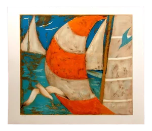 1980s "Le Spinaker Orange" Nautical Lithograph by Jean Oosterlynck