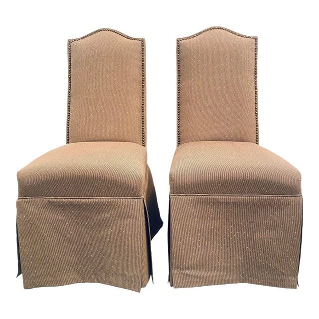 Upholstered Solid Back Parsons Dinner Chair in Sand Color With Skirts- Set of 2 For Sale