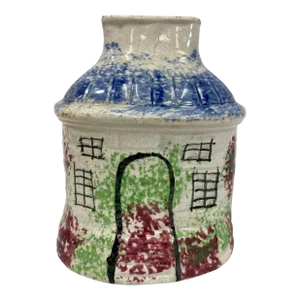 Antique Hand Painted Staffordshire Sponge Ware House Bank From England - Circa 1865