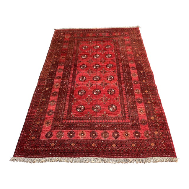 Vintage Afghan Ersari Turkmen Gul Rug, Rose Palette - 6'0" X 4'0" For Sale