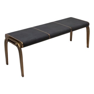 Bench in Black Shagreen With Bronze Patina Brass Detail by R&y Augousti For Sale