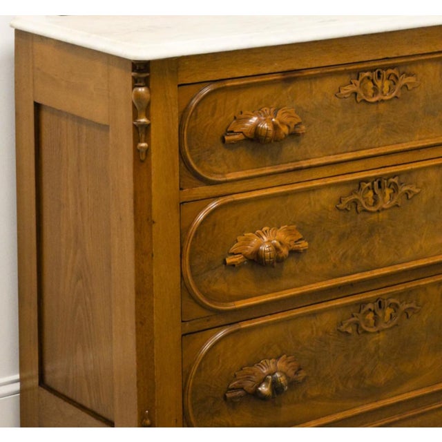 Antique Circa 1900 Walnut Victorian Three-Drawer Marble Top Chest W/ Mirror For Sale - Image 14 of 18