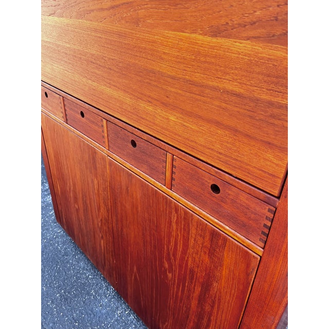 Vintage Teak Hideaway Dry Bar or Storage Console | Late Mid Century Modern in Captains Line for D Scan Style For Sale - Image 12 of 18