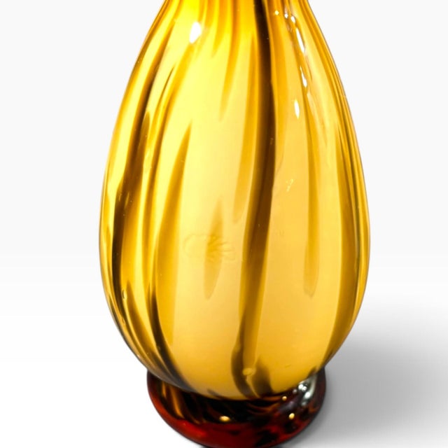Glass Vintage Murano Amber Swirl Art Glass Bud Vase, 1980s Italian Hand Blown (6" Height) For Sale - Image 7 of 15