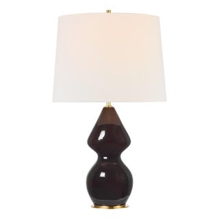 Thomas O'Brien by Visual Comfort Signature Noppon 30" Table Lamp in Black Caviar with Linen Shade For Sale