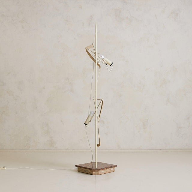 1980s Vintage Italian Postmodern Floor Lamp with Fabric Shades + Stone Base For Sale - Image 5 of 11