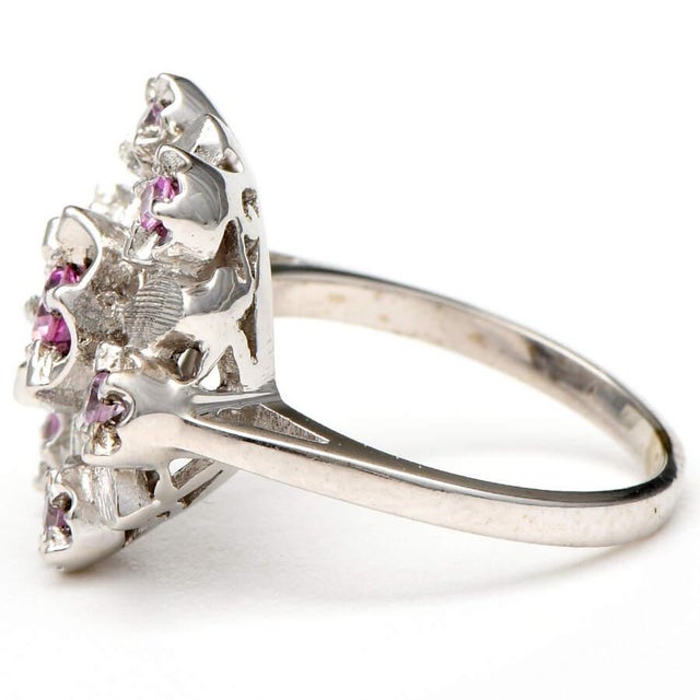 Contemporary 14KW Pink Tourmaline & Sapphire Flower Ring, size 6.25 For Sale - Image 3 of 5