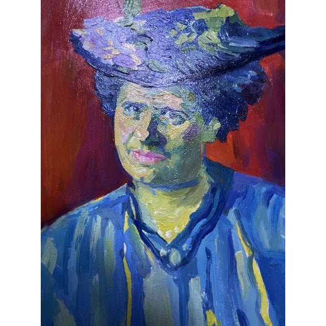 Oil Painting Woman in Blue Victor Konotopsky For Sale - Image 4 of 9