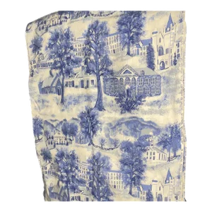 1950s Grandma Moses “Williamstown” Blue and White Toile Barkcloth Fabric- 3.5 Yards