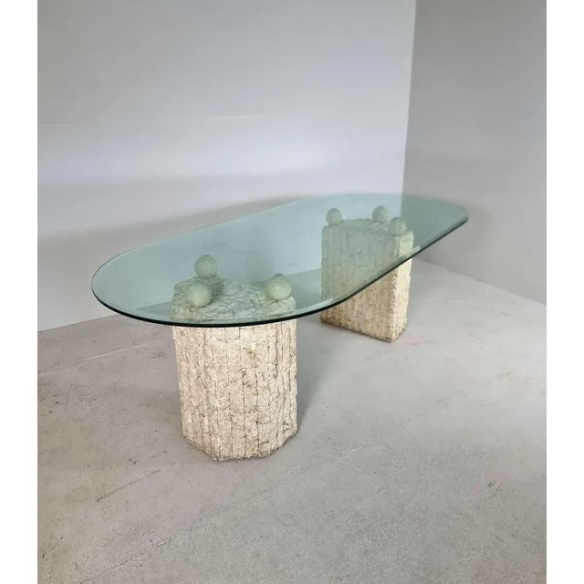 Natural Mactan Stone Dining Table with Glass Top, 1980s For Sale - Image 4 of 9