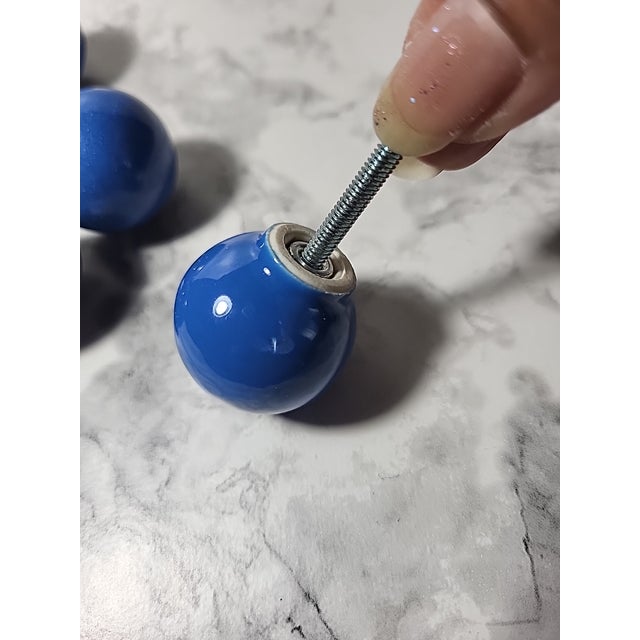 1980s Contemporary Blue Glossy Glazed Ceramic Drawer Pulls For Sale - Image 4 of 7