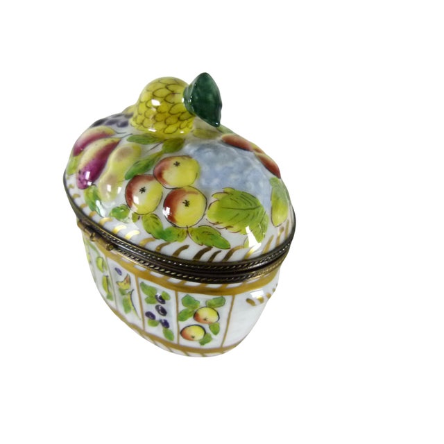 Metal 1980s Limoges France Peint Main Fruit Basket Trinket Box . Hand Painted . Pineapple Finial . Signed Cs For Sale - Image 7 of 13