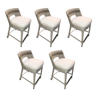 Woven Back Counterstools With Sunbrella Fabric - St of 5 For Sale