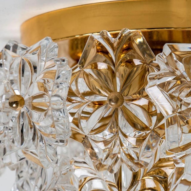 Glass & Brass Floral Two Tier Flush Mount by Egon Hillebrand for Hille, Germany, 1970s For Sale - Image 4 of 15