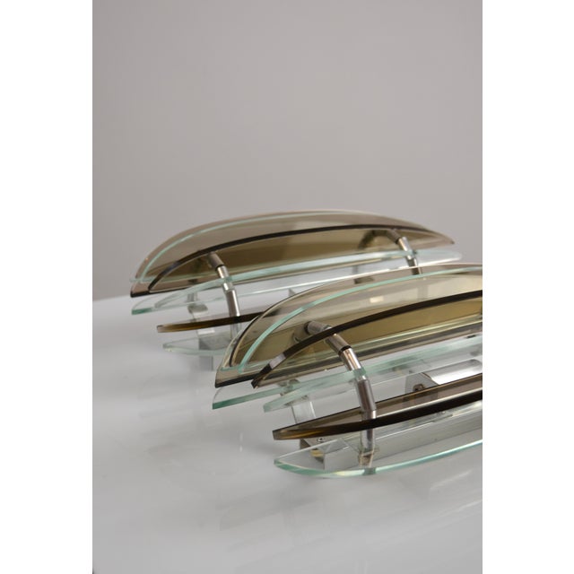 Italian Veca Smoked and Clear Glass Sconces from Veca, 1970s, Set of 2 For Sale - Image 8 of 18