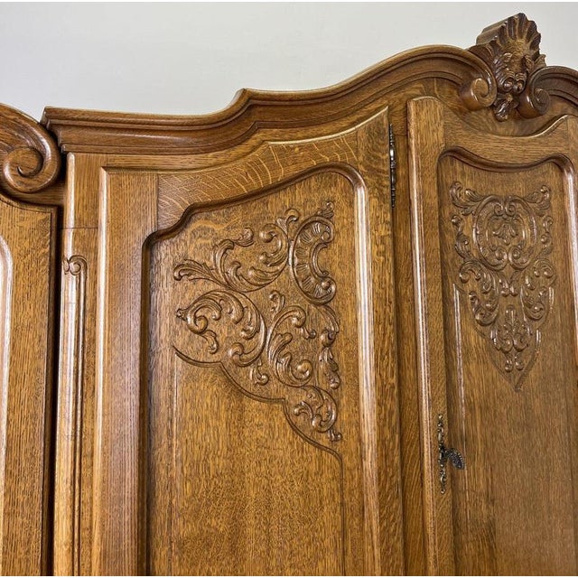Vintage French Louis XVI Five Door Oak Carved Armoire For Sale - Image 4 of 14