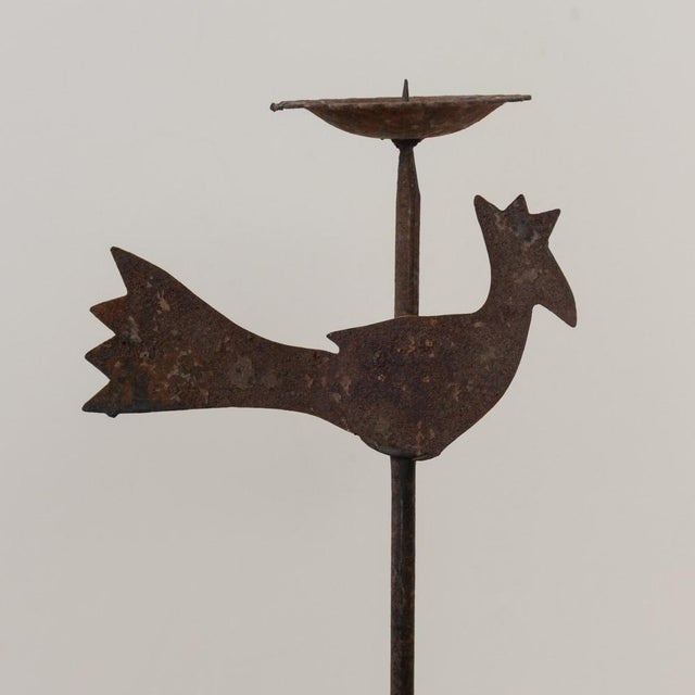 1950s Pair of French Iron Rooster Candlesticks For Sale - Image 10 of 13