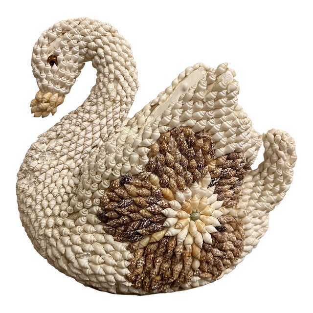 Mid 20th Century Shell Encrusted Ceramic Swan For Sale