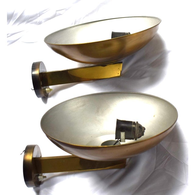 Vintage Art Deco Bauhaus Wall Lamps in Brass, 1930s, Set of 2 For Sale - Image 9 of 10