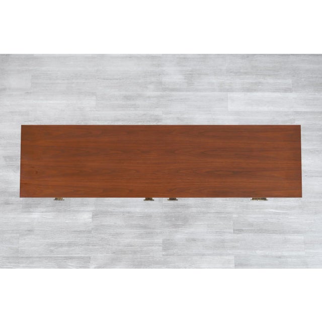 Mid-Century Walnut and Brass Cantilevered Credenza by Myrtle Desk Co., 1970s For Sale - Image 13 of 13