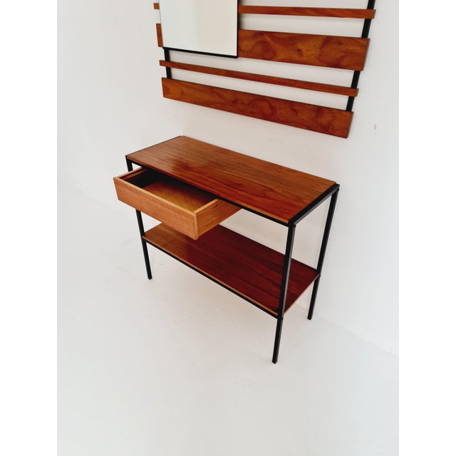 Wood Mid-Century Modern German Wall Coat Rack with Mirror, 1960s For Sale - Image 7 of 11