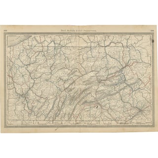 Pennsylvania Map of Mountains and Cities by Rand McNally For Sale