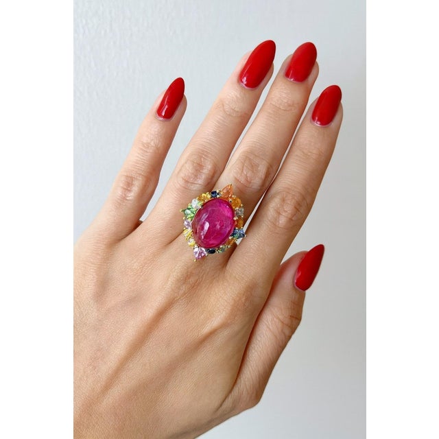 Bochic “Capri” Vintage Ruby & Multi Sapphire Ring Set In 18K Gold & Silver For Sale In New York - Image 6 of 11