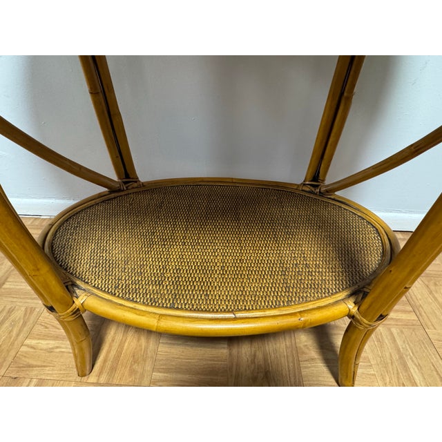 1970s Vintage Rattan Bamboo Two-Tier Oval Serving Table With Removable Tray Top For Sale - Image 5 of 10