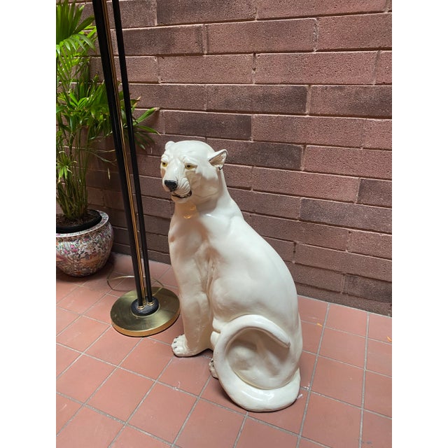 Sculpture Materials Vintage Italian White Cougar Panther Cat Life Size Statue For Sale - Image 7 of 10