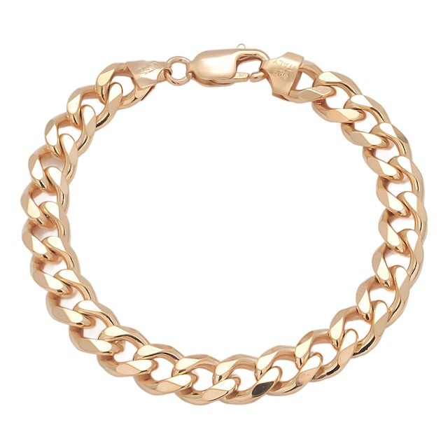 Gold Tone Sterling Silver Curb Link Bracelet, 28.26g, 8 Inch, Italy For Sale