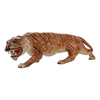 Hollywood Regency Italian Ceramic Tiger Sculpture, 1950s For Sale