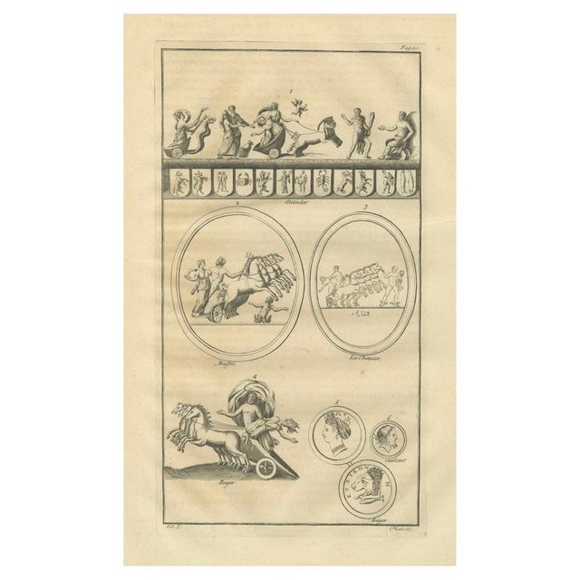 After Bernard de Montfaucon, Antique Roman Chariot Reliefs and Medallions, 1721, Engraving For Sale - Image 10 of 10
