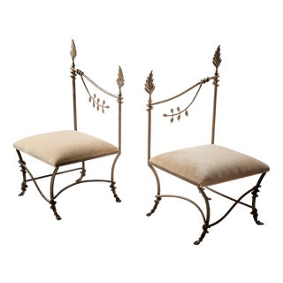 Chair with Iron Foliage and Mohair Velvet Seat, 1960s For Sale