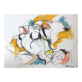 Equestrian Dance Blue and Yellow, Pastel and Charcoal on Paper, 15 X 11 Inches For Sale