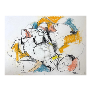 Equestrian Dance Blue and Yellow, Pastel and Charcoal on Paper, 15 X 11 Inches