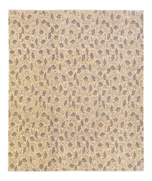 Modern Tibetan Handmade Allover Floral Pattern Beige Wool and Silk Rug
