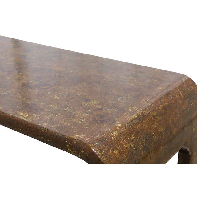 Late 20th Century Chinoiserie Style Painted Brown and Gilt Waterfall Coffee Table For Sale - Image 5 of 5