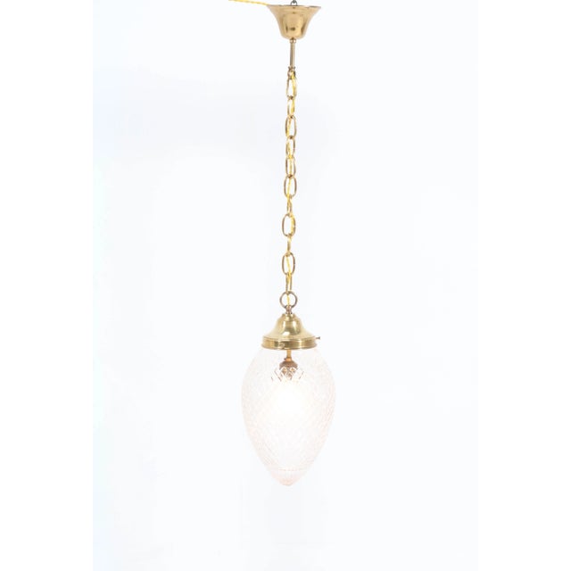 French Art Nouveau Brass Hall Light or Pendant with Beveled Glass, 1915 For Sale - Image 4 of 12