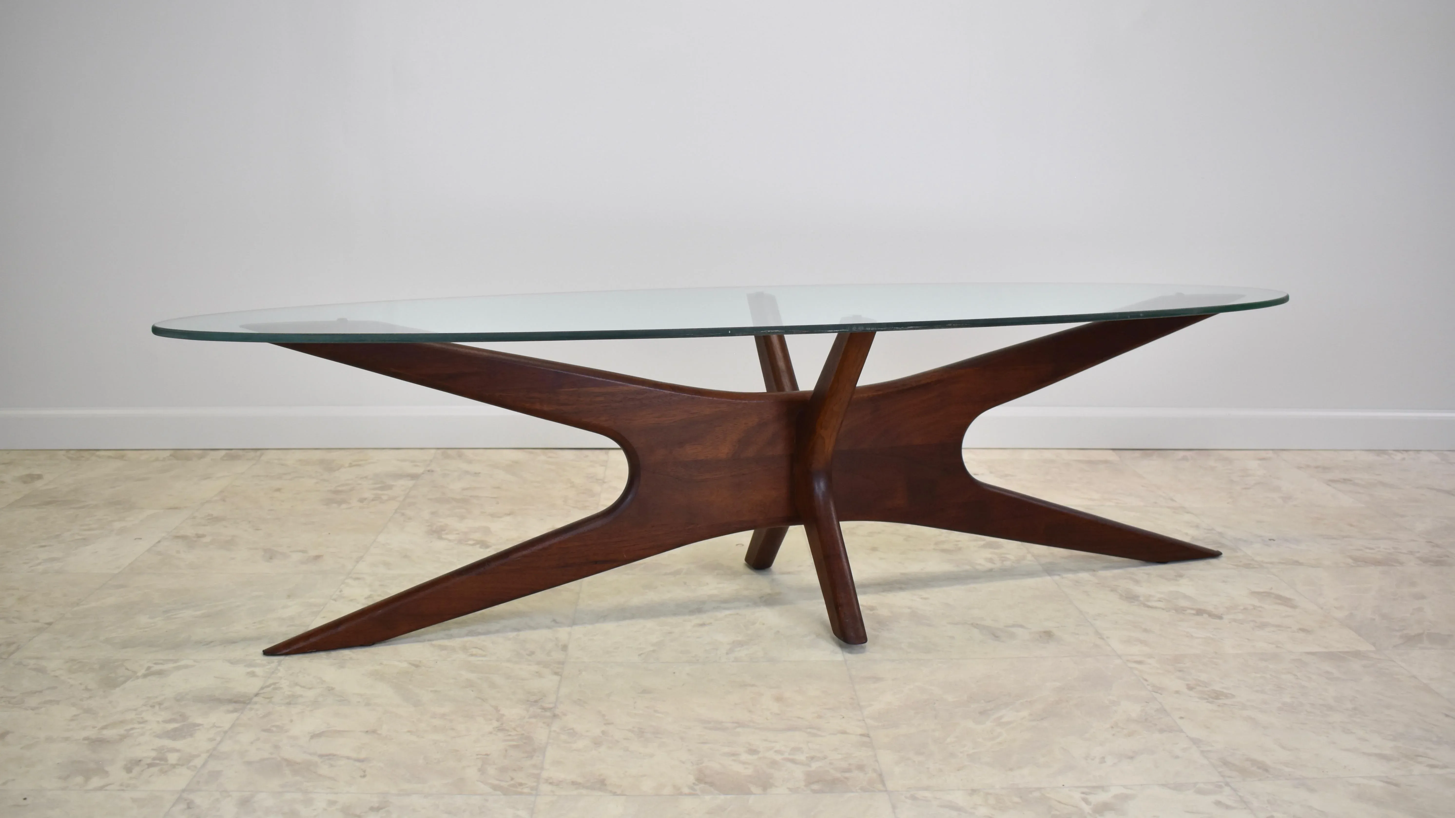 1960s Adrian Pearsall Mid Century “Jax” Walnut + Glass Coffee